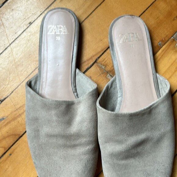 Zara Sz 8 5 Genuine Suede Tan Slip On Shoes - Picture 2 of 5